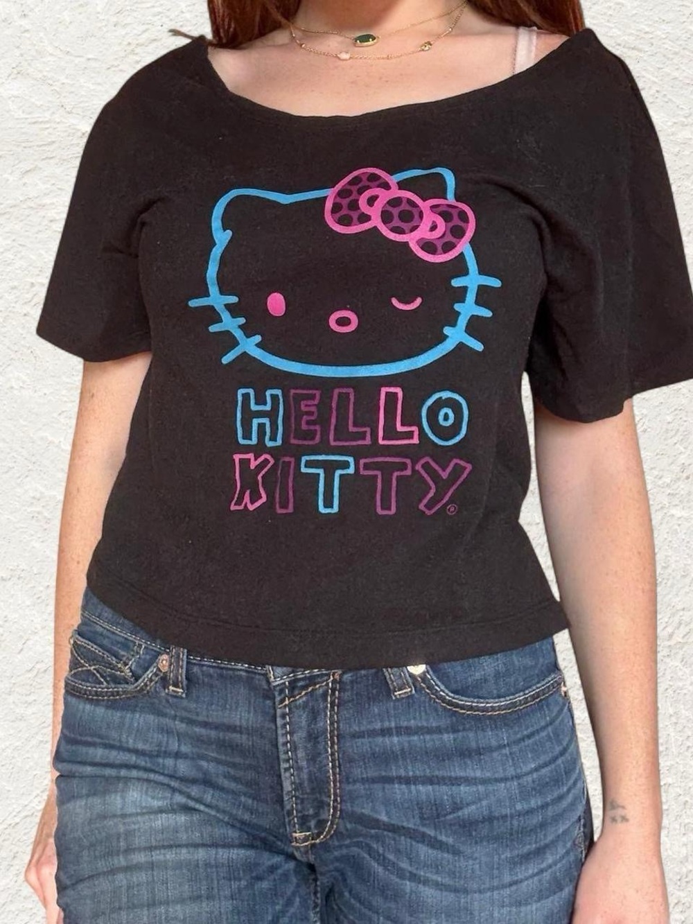 Hello Kitty Black Graphic Tee with Pink & Blue Accents